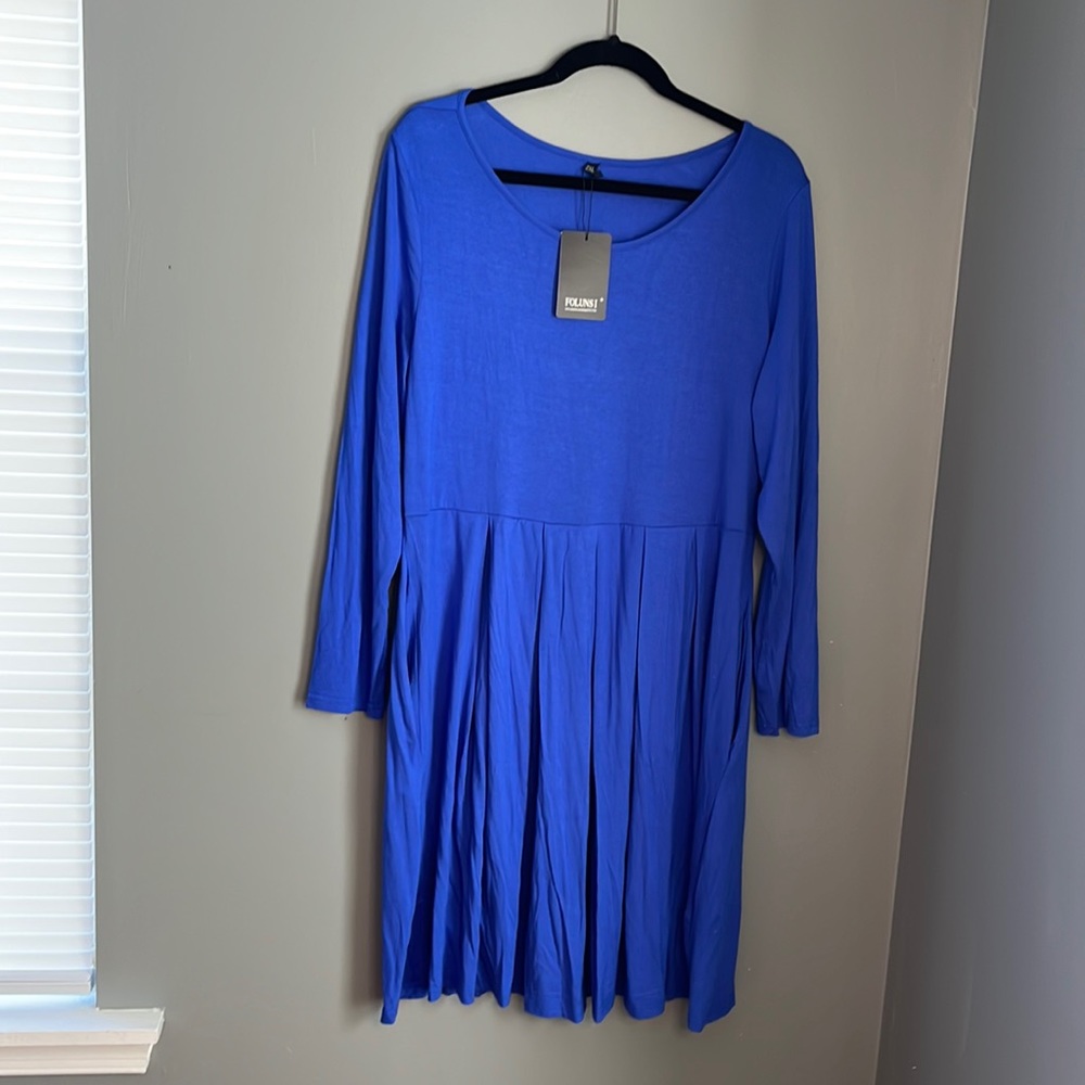 Blue Long Sleeve dress with Pockets